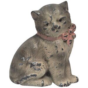 Antique Hubley Cat Figurine Cast Metal Paperweight Miniature Kitty Kitten Vtg